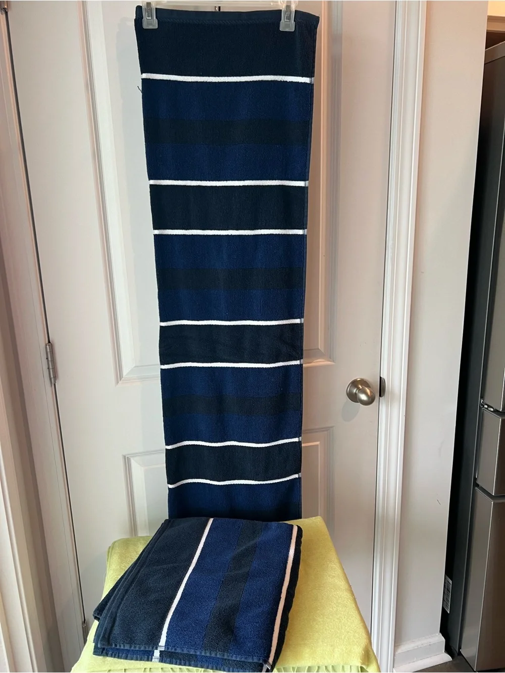 Nautica Striped Blue Bath Towel Set with White Accents. Set of 2